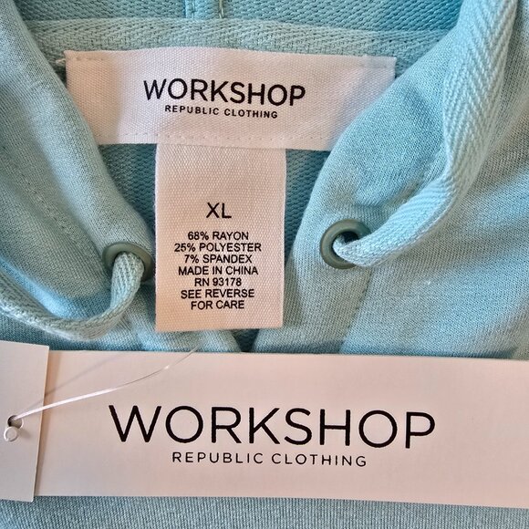NWT Pretty Aqua Blue SS Pullover Hoodie Worshop Republic Clothing XL - Picture 15 of 16